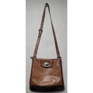 Fossil Brown Leather Crossbody Bag Turnlock Front Pocket Adjustable Strap ZB5054